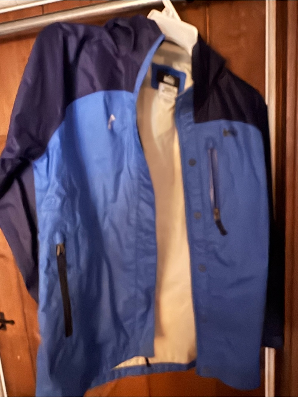 REI Two-Tone Blue Hooded Raincoat